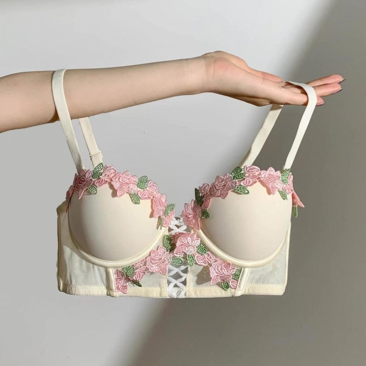 Floral Embroidered Mesh Lingerie Set – Bra & Panty Duo