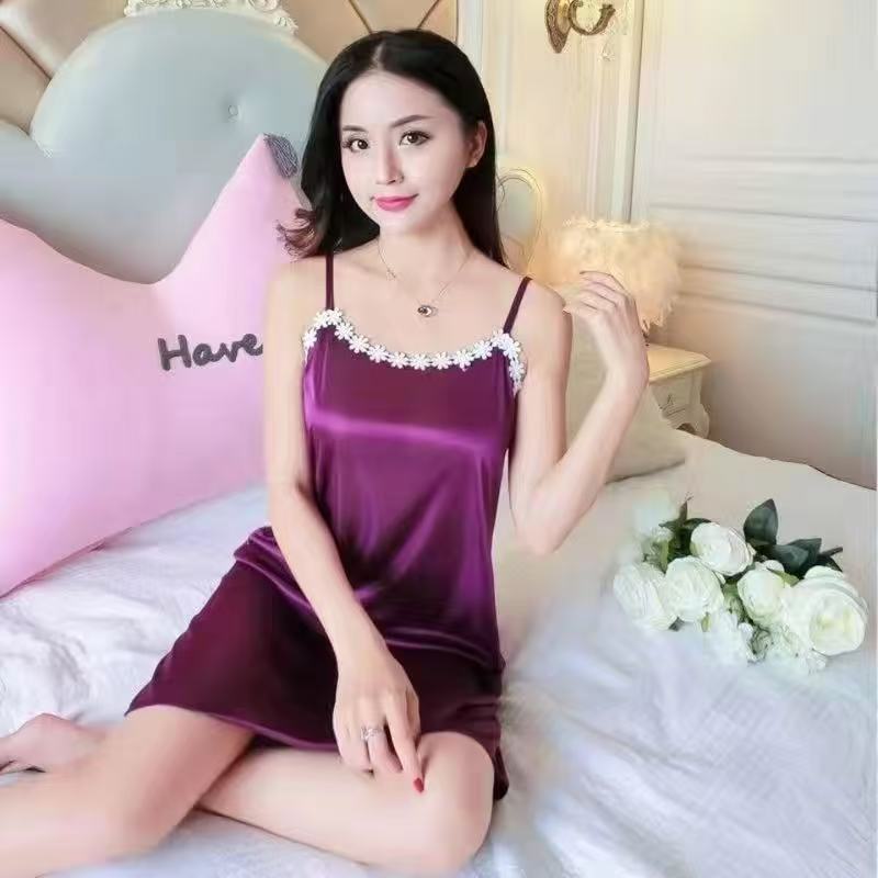 Elegant Satin Nightdress with Floral lace Trim
