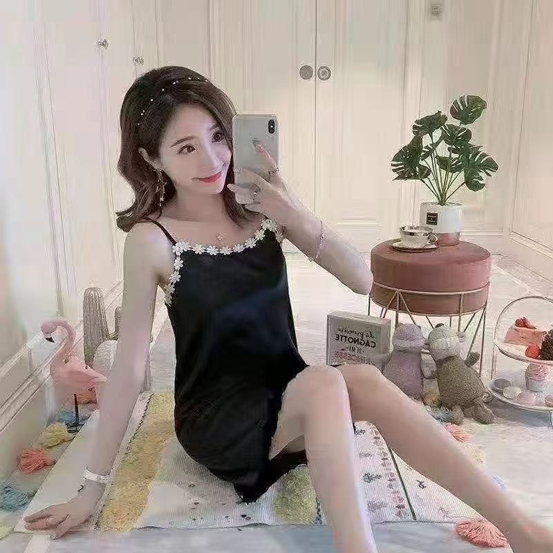 Elegant Satin Nightdress with Floral lace Trim