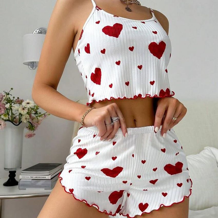 Sweetheart Printed Sleeveless Crop Top and Shorts nightewear for Women