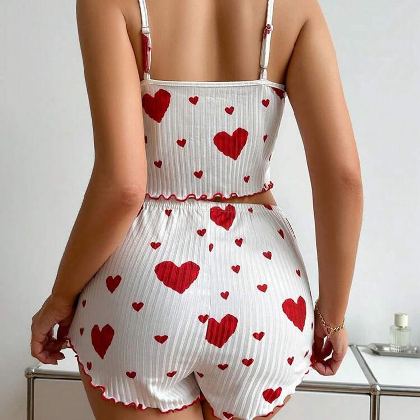 Sweetheart Printed Sleeveless Crop Top and Shorts nightewear for Women