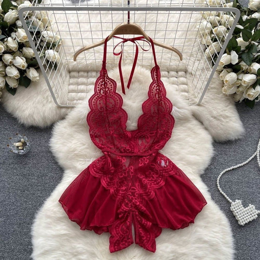 Crimson Rose Lace Nighty – Elegant, Sultry, and Comfortable