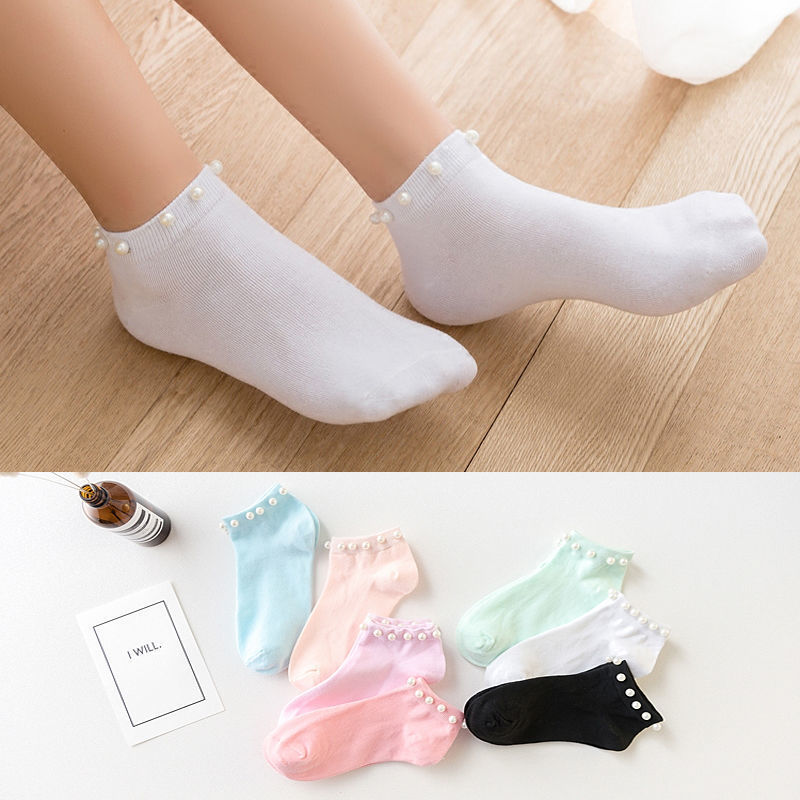 Elegant Pearl Ankle Socks – 6 Pairs of Style and Comfort