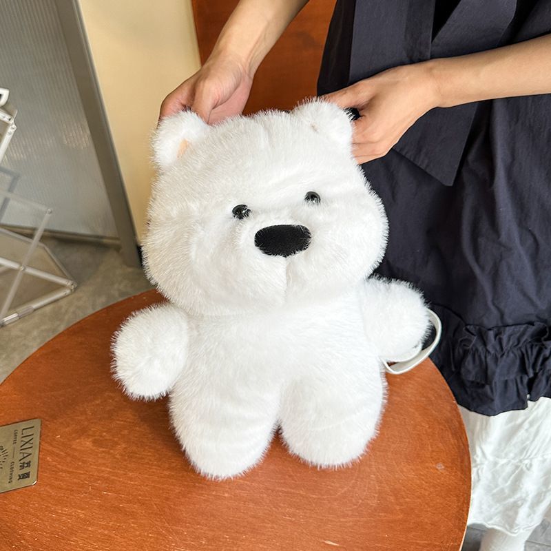 Fluffy White Teddy Bear Crossbody Bag