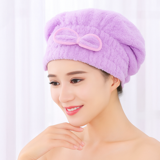 Ultra-Absorbent Bowknot Hair Drying Cap – Fast, Gentle, and Stylish