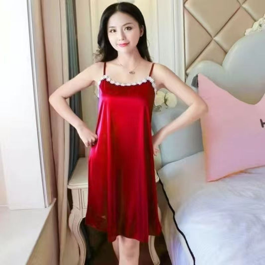 Elegant Satin Nightdress with Floral lace Trim