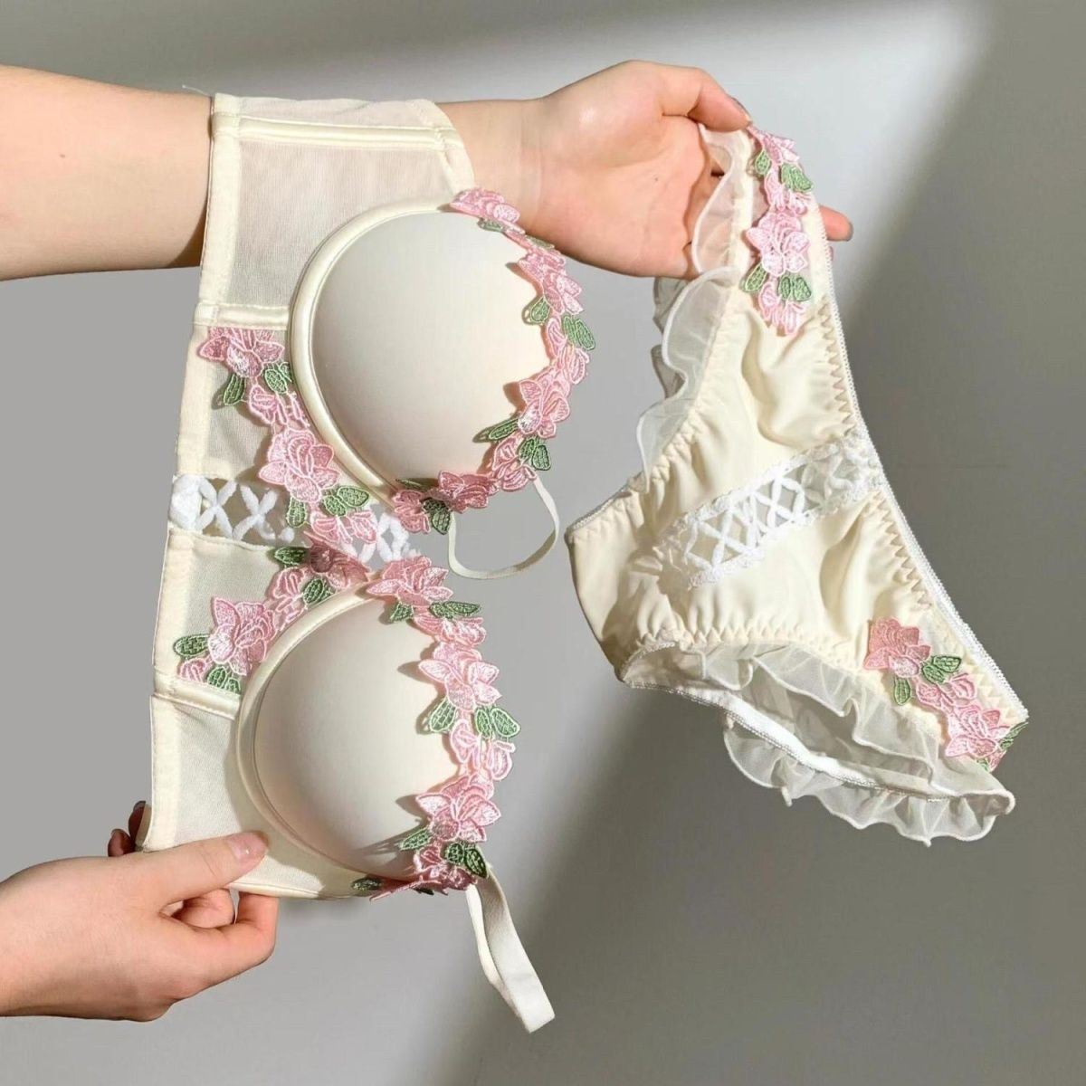 Floral Embroidered Mesh Lingerie Set – Bra &amp; Panty Duo