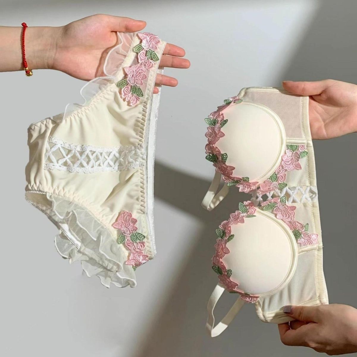 Floral Embroidered Mesh Lingerie Set – Bra &amp; Panty Duo