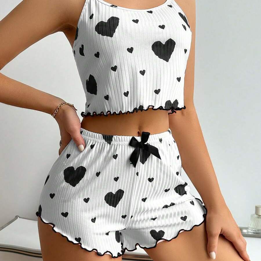 Sweetheart Printed Sleeveless Crop Top and Shorts nightewear for Women