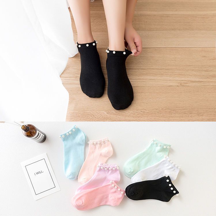Elegant Pearl Ankle Socks – 6 Pairs of Style and Comfort