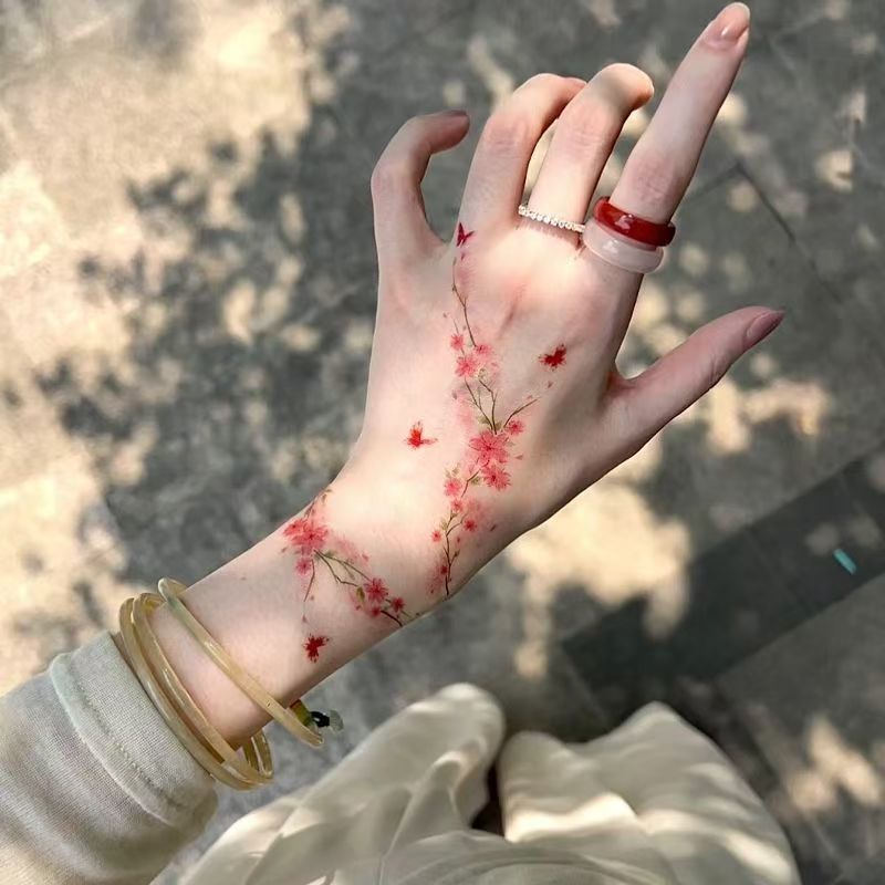 Cherry Blossom & Red Butterfly Temporary Tattoo