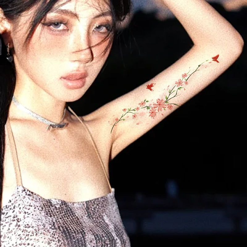 Cherry Blossom & Red Butterfly Temporary Tattoo