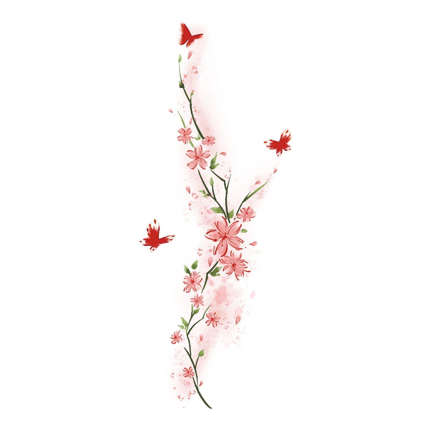 Cherry Blossom & Red Butterfly Temporary Tattoo