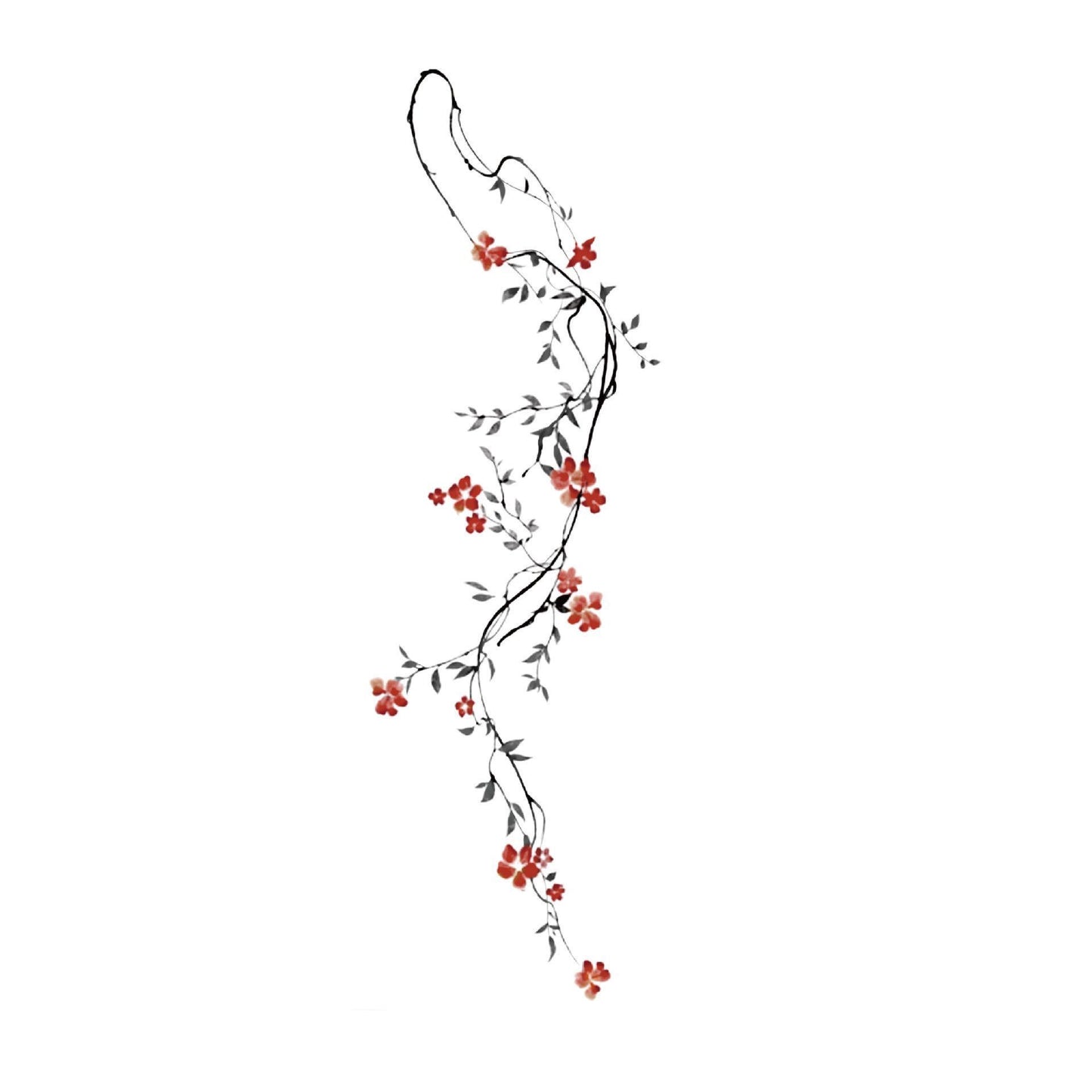 Cherry Blossom & Red Butterfly Temporary Tattoo