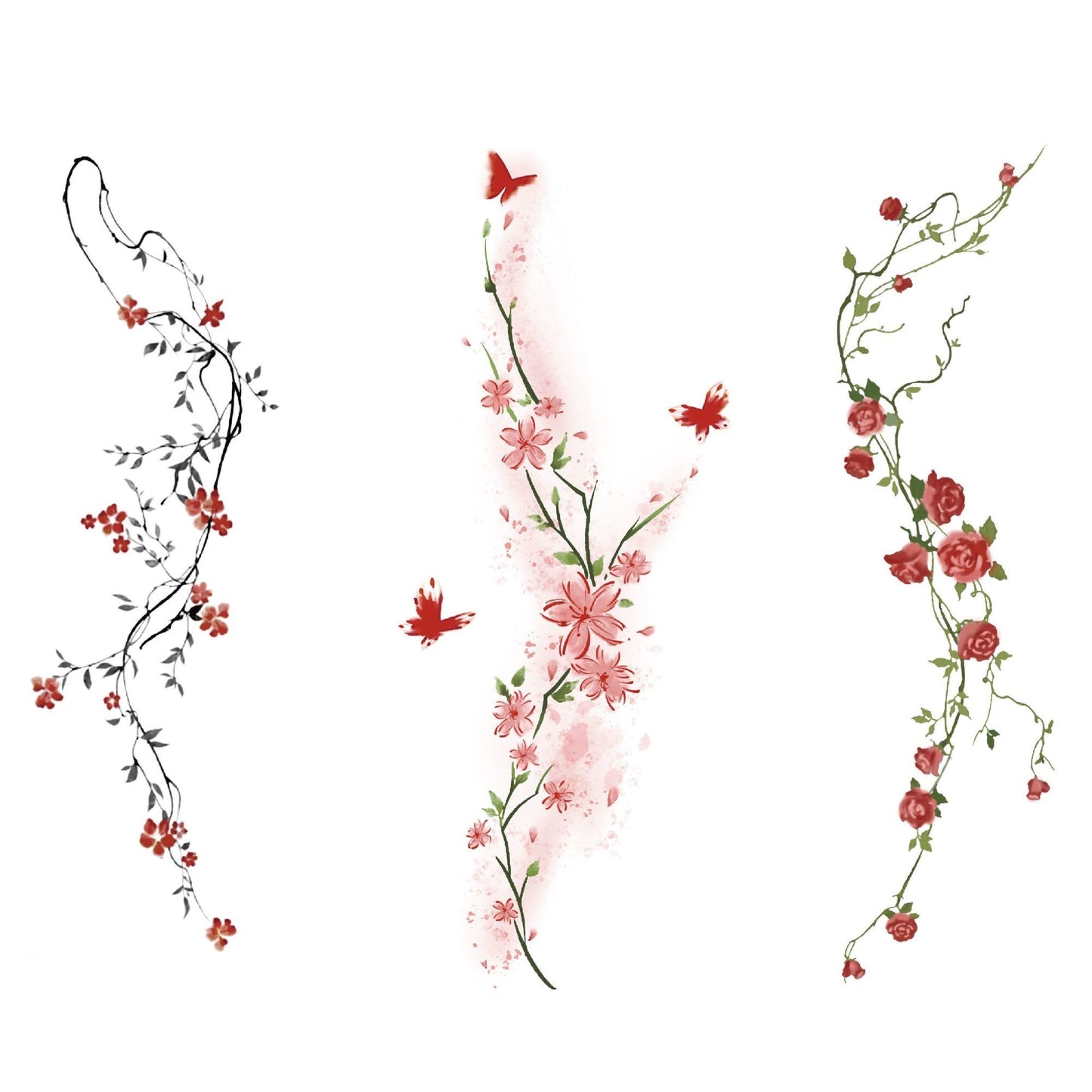 Cherry Blossom & Red Butterfly Temporary Tattoo