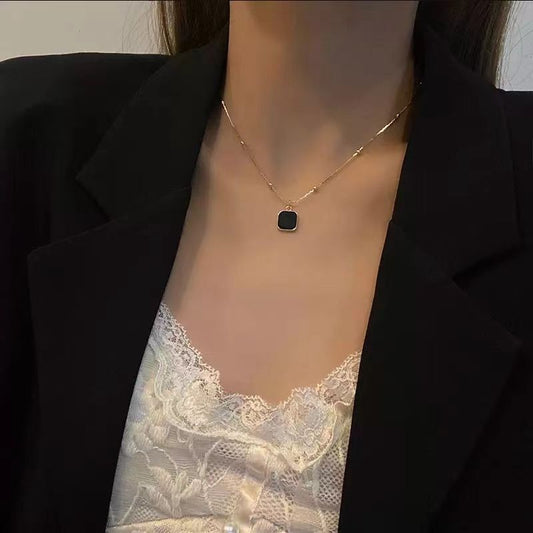 Glossed Square Pendant Necklace