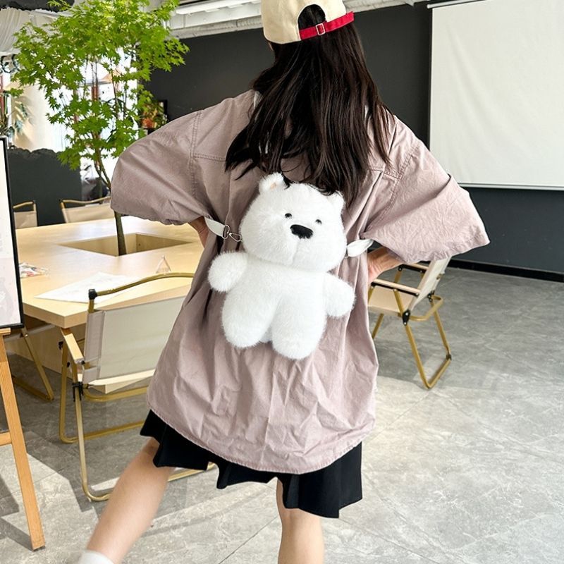 Fluffy White Teddy Bear Crossbody Bag