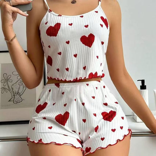 Sweetheart Printed Sleeveless Crop Top and Shorts nightewear for Women
