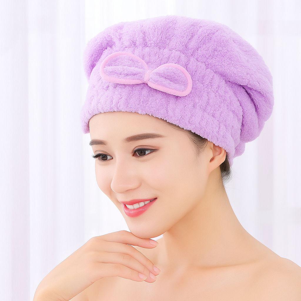 Ultra-Absorbent Bowknot Hair Drying Cap – Fast, Gentle, and Stylish