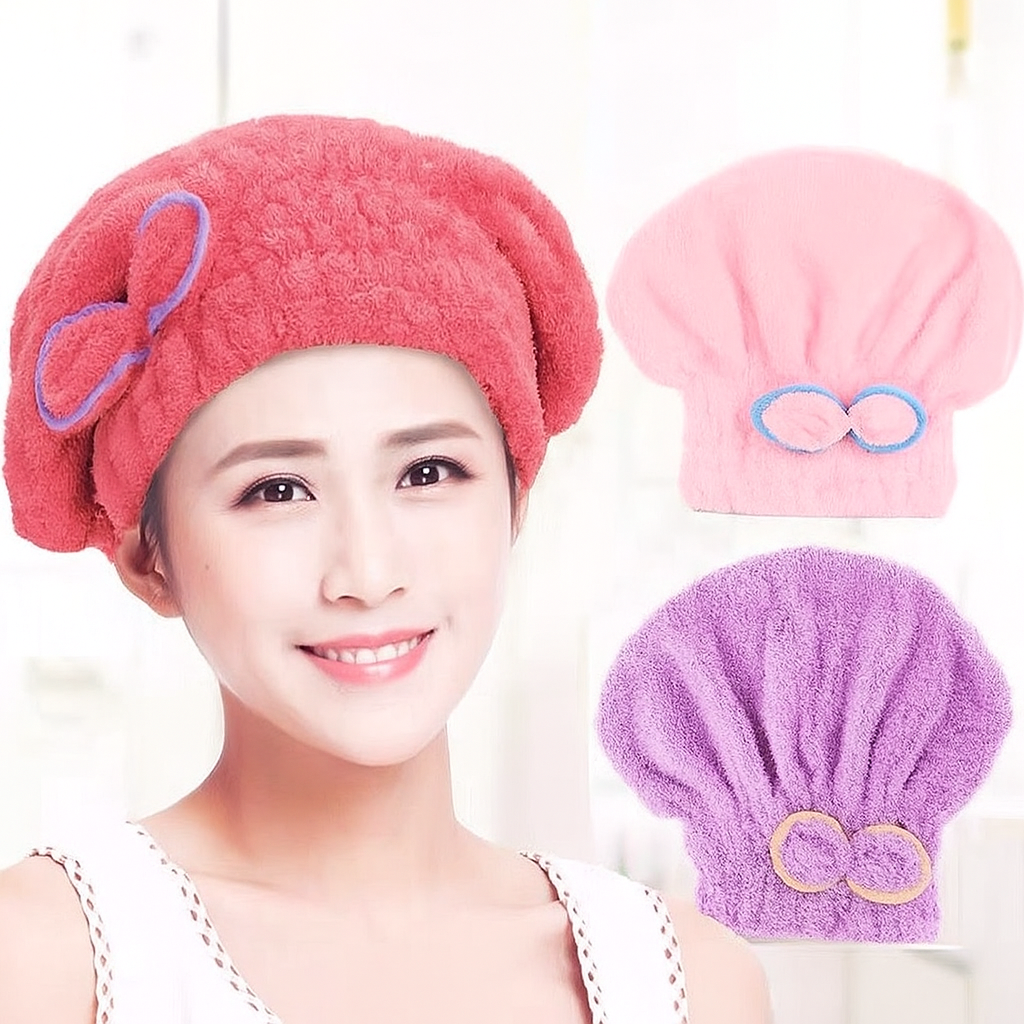 Ultra-Absorbent Bowknot Hair Drying Cap – Fast, Gentle, and Stylish