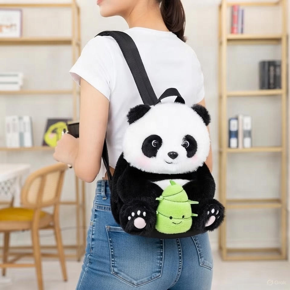 Panda with Bamboo Plush Backpack