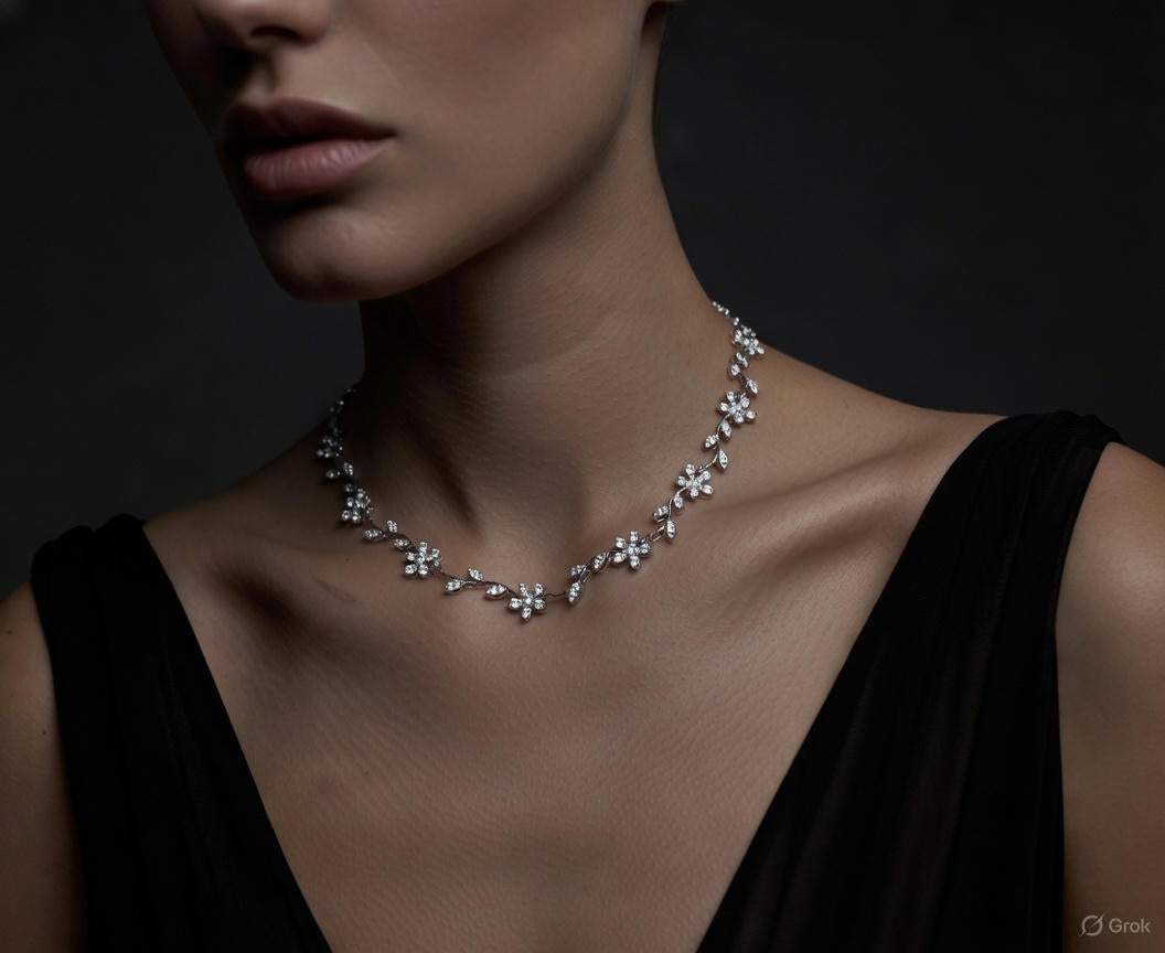 Floral Vine Jewelry Set in Silver